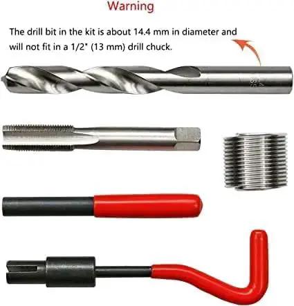 14 Piece Thread Repair Kit For M14 X 1.25mm Threads With High Speed Steel Inserts And Red Handle Auto Repair Must Have