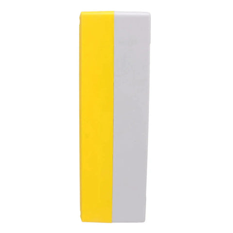 Side view of Push Button Control Station Box Four-Gang Industrial Grade ABS Plastic Enclosure, yellow and gray, IP65 rated.