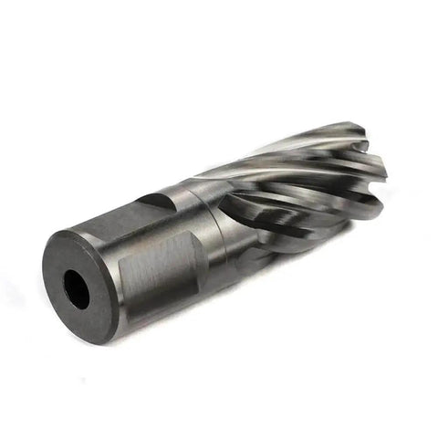 Heavy Duty Three Quarter Inch Annular Cutter For Magnetic Drill Press With Weldon Shank And Pilot Pin 1 Inch Cutting Depth Two Flat Built For Fast Hole Cutting Up To Ten Times Faster Than Regular Bits Oscarbide, side view