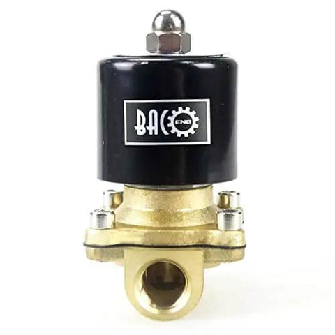 3/8 Inch Brass Electric Solenoid Valve, 12V DC Normally Closed, NPT Thread, 3/8 Pipe Size, Durable Brass Body Front View
