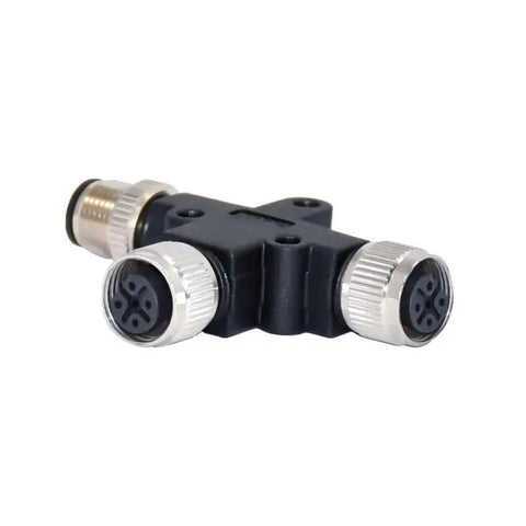M12 T Type Connector A Code Male To Female Unshielded IP67 Waterproof Field Wired Sensor Plug Adapter, 4 Pin, industrial use.