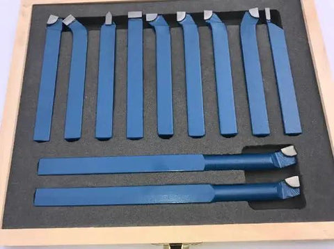 11 Piece Carbide Tip Lathe Cutter Tool Set With 10mm Shank for metal turning boring chamfering in a protective case