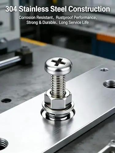 304 stainless hardware with 120 Piece Stainless Steel Screw Kit With M2 To M5 Hex Nuts Round Head Machine Screws Flat Washers visible