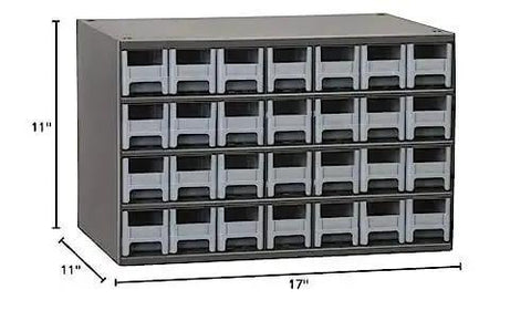 Heavy Duty Garage Storage Cabinet With 28 Drawers For Small Parts And Hardware, Built Like A Tank Steel Organizer, 17x11x11 Gray