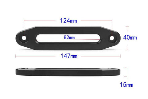 Heavy Duty Hawse Style Winch Fairlead For 3000 To 4000 Lb Winches, 4 88 Inch Mount, Smooth Black Finish, top and side view, dimensions shown.
