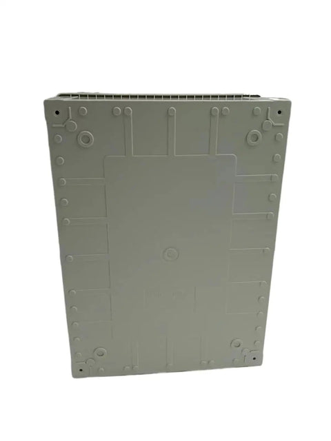 Back view of Waterproof ABS Electric Enclosure Box with sturdy latch for circuit breaker panels, outdoor grade, 400X300X170mm.