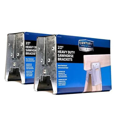 Galvanized 2x4 sawhorse brackets set of 4 for durable sawhorses in blue packaging ideal for woodworking and construction.