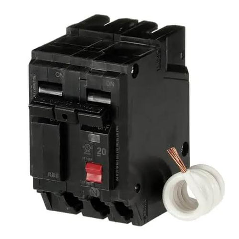 Single 20A Double Pole GFCI Self-Test Breaker, 120/240 VAC Ground Fault Circuit Interrupter THQL2120GFT, with coil wire