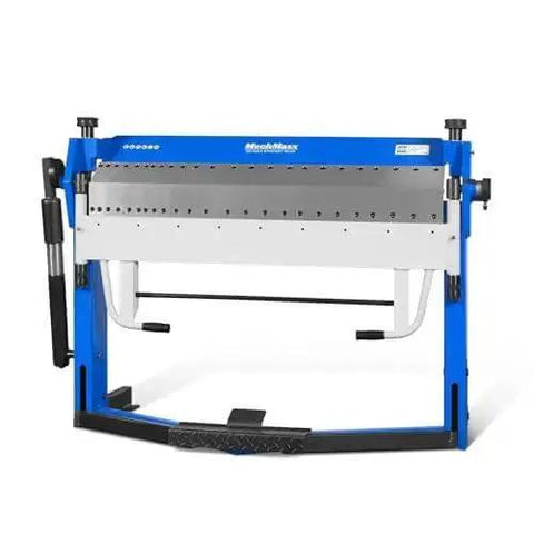 Front view of 50 Inch Foot Clamp Pan And Box Brake For Sheet Metal Folding, Heavy Duty Industrial Metal Bender with hands-free foot pedal.