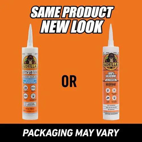 Side-by-side view of two 10oz white tubes of All Purpose Silicone Sealant Waterproof Indoor Outdoor 30 Minute Cure with packaging variation.