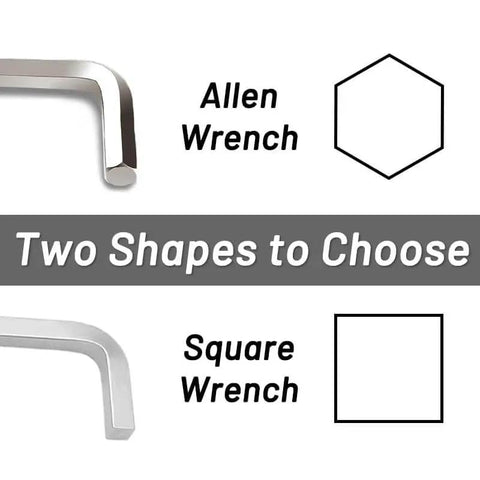 Comparison of Allen wrench with hexagonal shape and square head wrench with square shape for tool selection.