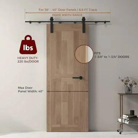 Heavy Duty Barn Door Hardware Kit With 200cm Rail System, Industrial Grade Steel Track And Quiet Nylon Rollers, installed view