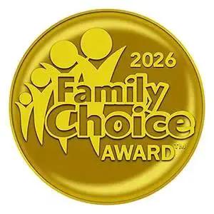 Family Choice Award 2026 gold emblem with stylized figures and text.
