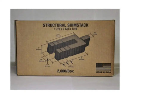 Heavy Duty Stack Shim Set For Windows And Doors Black 256 Piece Stackable Leveling Shims Three Eighths By One Seven Eighths By One Sixteenth Inch Adjustable Made In Usa With Free Fast Shipping on cardboard box