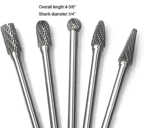 Heavy Duty 5 Piece Carbide Burrs Set JESTUOUS Pro Grade One Quarter Inch Shank Extended Long Double Cut Edge for die grinders