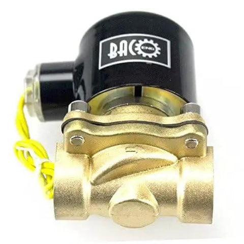 3/8 Inch Brass Electric Solenoid Valve, 12V DC Normally Closed, NPT Thread, 3/8 Pipe Size, durable brass body, front view