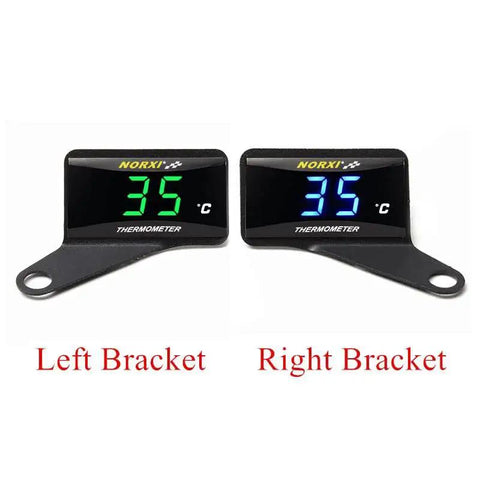Motorcycle Cylinder Head Temperature Gauge Bracket With Left Mount showing LCD display in Celsius with left and right brackets.