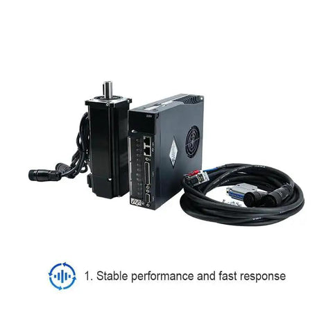 Front view of AC servo motor with matched driver and cable bundle; black metal housing, 220V 600W