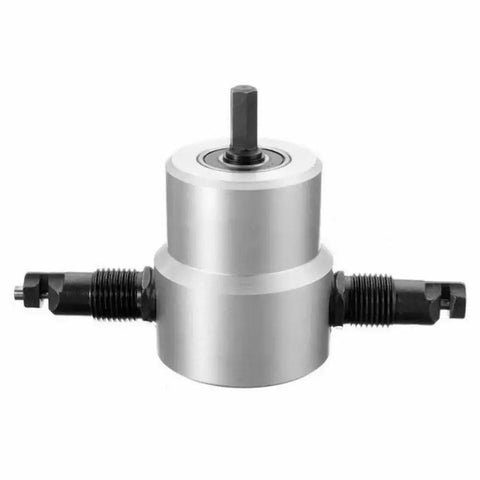 Double Head Sheet Metal Nibbler Saw Cutter Power Drill Attachment for straight and curve cuts, ergonomic handle, 360 degree adjustable.