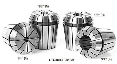 Set of ER32 spring collets in various sizes, industrial-grade for CNC mills and lathes, showcasing high precision and durability.