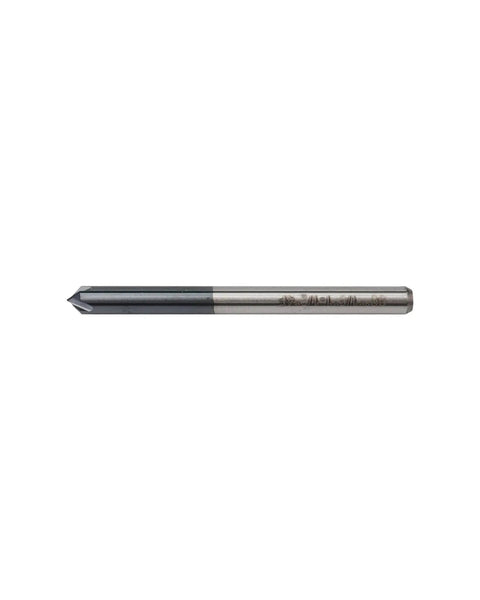 Beefy Solid Carbide Chamfer End Mills For Steel With AlTiN Coating One Eighth Inch Shank One Eighth Inch Cutting Diameter Four Flutes Ninety Degree Chamfer Single End One And A Half Inches Overall Length Zorqon 5Pcs Set in silver and black