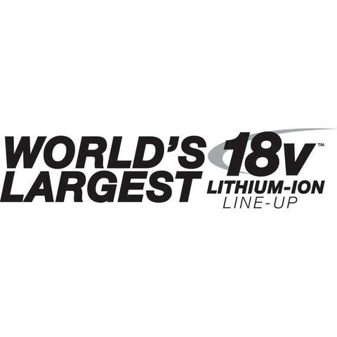 Text image of 'World's Largest 18V Lithium-Ion Line-Up' logo.
