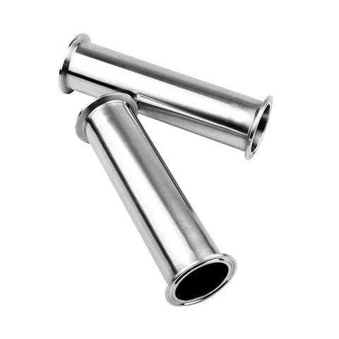 Two Beduan sanitary tri-clamp tubes, stainless steel, 8-inch length, 2-inch tri-clamp ferrule