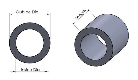 Round steel tube spacer, 1/2 in OD x 1/4 in ID, 8 in long, seamless, 2-pack