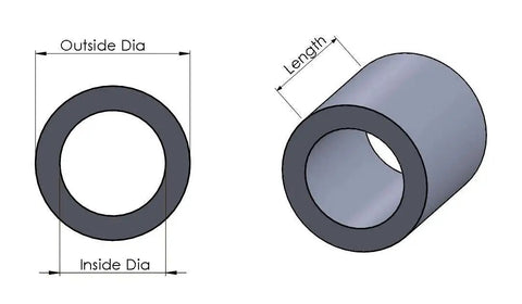 Aluminum Spacer Half OD Quarter Inch ID Standoff Fits Quarter Inch Or M6 Bolts, diagram showing dimensions and design