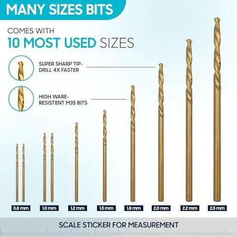 Manual Craft Drill Set With Sharp HSS Micro Bits For Jewelry Making And Miniature Projects, Pin Vise Hand Drill For Resin, Wood, Plastic And Model Work, Handy Blue Tool By Craft911 showing 10 bit sizes