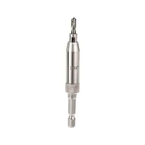 Self Centering Hinge Tapper Core Drill Bit 11 64th Inch Diameter for Woodworking Pro Grade Precision, silver metal bit front view