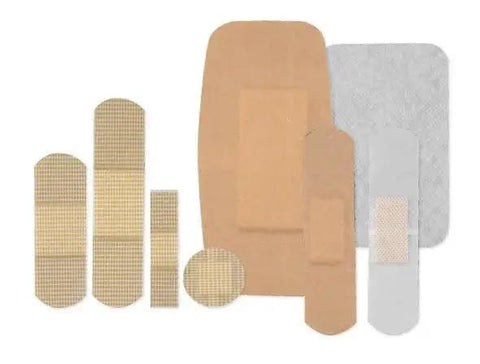 Assorted bandages from On The Go First Aid Bandage Kit 36 Count with sterile nonstick pads and adhesive for minor cuts and scrapes.