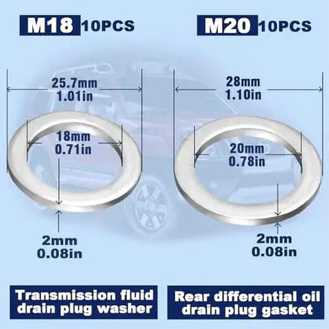 20 Pack Aluminum Drain Plug Washers For Honda Transmission Fluid And Rear Differential Replacement 18mm And 20mm Crush Gasket Seals 10 Pieces Each Compatible With Civic Accord Odyssey CRV Pilot 9047 PX4000 94109 2000