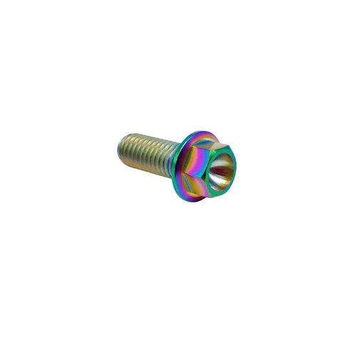 Rainbow Titanium Flange Hex Head Bolt M6x1.0x16mm from RISON, aerospace-grade Ti 6AL4V, PVD rainbow coating, weather resistant