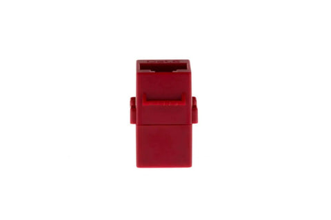 Front view of Cat6 RJ45 Inline Coupler Female To Female Keystone Jack Red Gold Plated