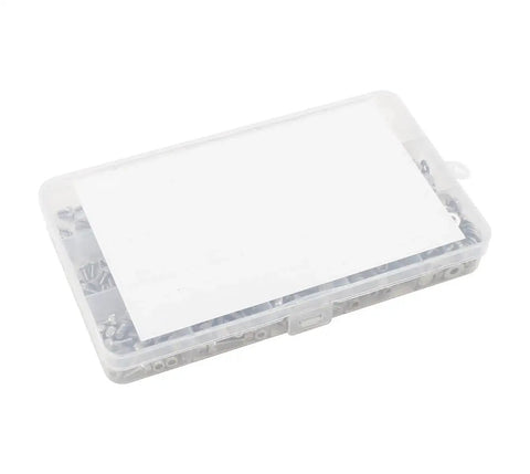 Plastic case containing 540-Piece Stainless Steel Socket Head Cap Screws, Hex Nuts, And Flat Washers All-In-One Assortment Kit For 2-56, 4-40, And 6-32 UNC Threads.