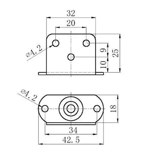 Technical diagram of the 1 Inch L Shaped Plate Swivel Casters Four Pack With Ball Bearing Side Mount Plate 360 Degree Rotation Metal Housing.