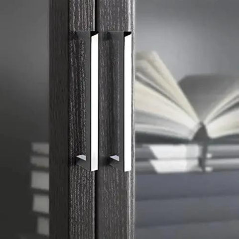 5 Pack Polished Chrome Cabinet Pulls Solid Zinc Alloy Drawer Pulls Square Bar Kitchen Cupboard Handles For 5 Inch Center Hole installed on cabinet doors.