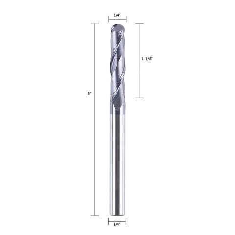 Ball Nose Carbide End Mill CNC Router Bit Two Flute TiAlN Coated One Quarter Inch Shank One Quarter Inch Cutting Diameter