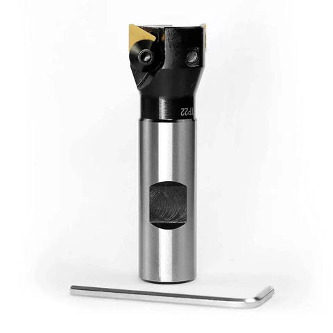Three Quarters Inch Straight Shank Indexable End Mill With One Inch Cutting Diameter And Three And A Quarter Inch Overall Length Tin Coated TP22 Inserts TPCN1103PDTR Two Flutes 2 Pack Carbide Milling Tool For Aluminum And Steel front view