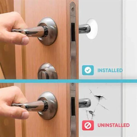 Comparison of door with and without Three Piece Wall Doorstop Set With Self Adhesive Silicone Bumper Pads, showing wall protection and dents.