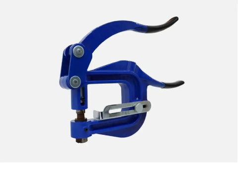 Deep Throat Sheet Metal Punch Kit With Six Die Sizes For Rivet Holes, side view showing handle and jaw opening.