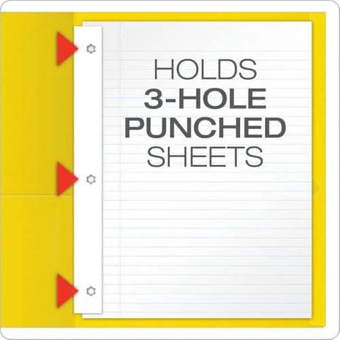 Two Pocket Folders With Fasteners Yellow Letter Size 25 Per Box 135 Sheet Capacity Built In Two Prong Fasteners For Three Hole Punch Papers