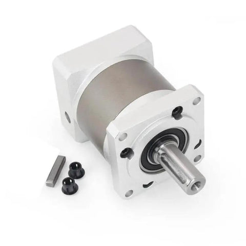 NEMA 23 Stepper Motor Planetary Gearbox Speed Reducer 50:1 IP65 with 7 arc-min backlash, 8mm shaft, 57mm flange, and accessories.