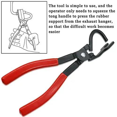 Exhaust Hanger Removal Tool Pliers Compatible With All Exhaust Rubber Hangers showing red handles and hook design