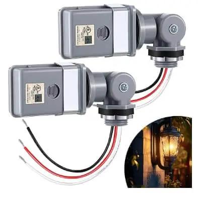 Two Pack Outdoor Dusk To Dawn Photocell Sensor Switch For 120V AC Lighting Auto On At Low Light Off At Bright 1000W Max Waterproof