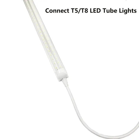 Linkable T5 And T8 LED Tube Power Extension Cord with On Off Switch, connected to LED tube light
