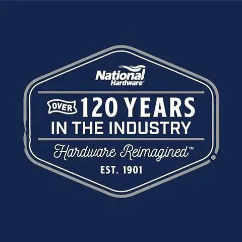 National Hardware logo celebrating over 120 years in the industry, established 1901, with tagline 'Hardware Reimagined'.