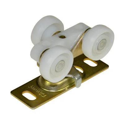 Close-up of a nylon hanger from 1 Door Wall Mount Sliding Barn Door Hardware Kit With Nylon Hangers, 72 Inch Track, Top Hung System