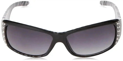 Front view of Bedazzled Wrap UV400 Rectangular Sunglasses For Women All Day Sun Shield Trendy Sparkle Frames 62mm Lenses Easy Everyday Wear